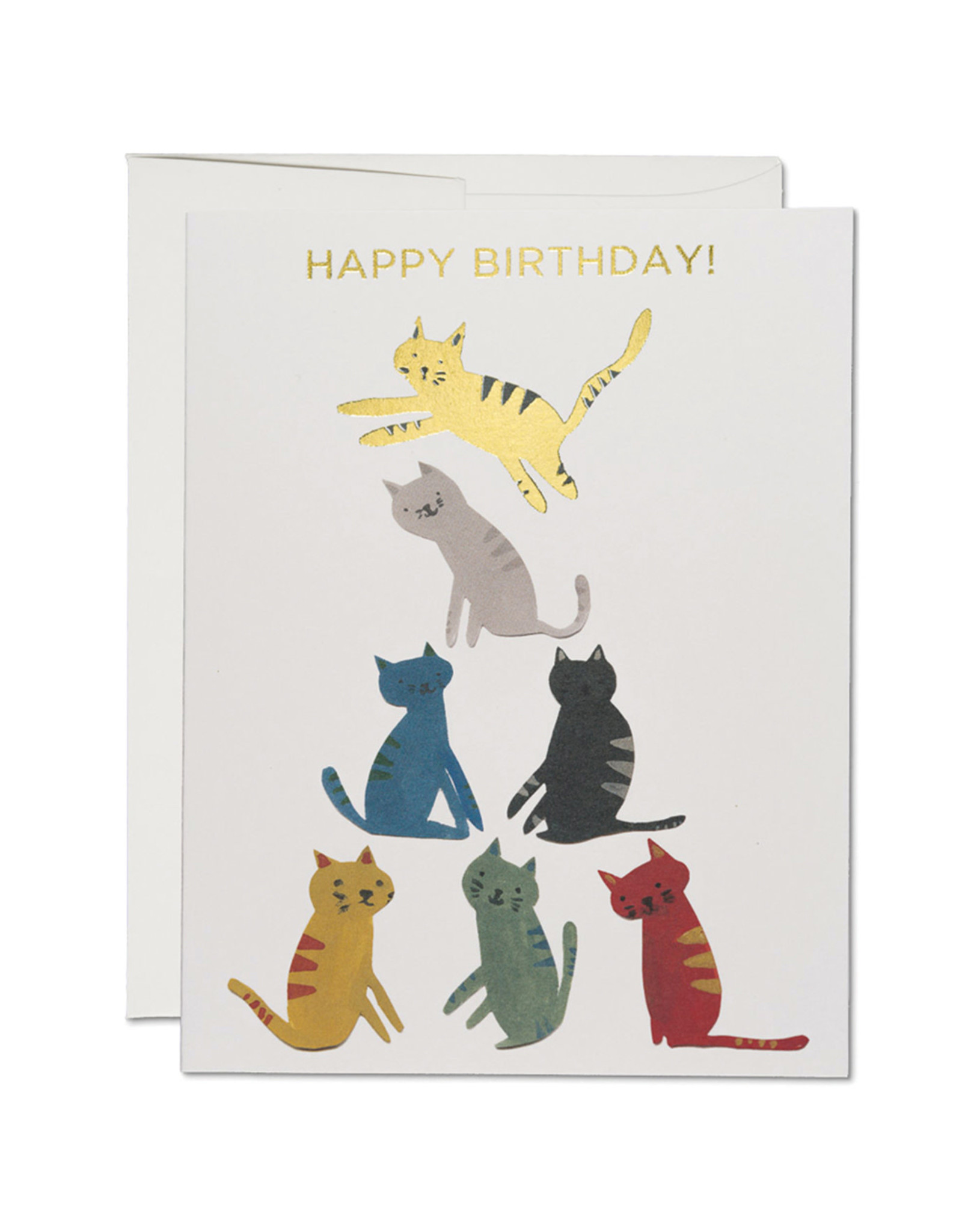 Red Cap Cards Gold Kitty Birthday A2 Notecard