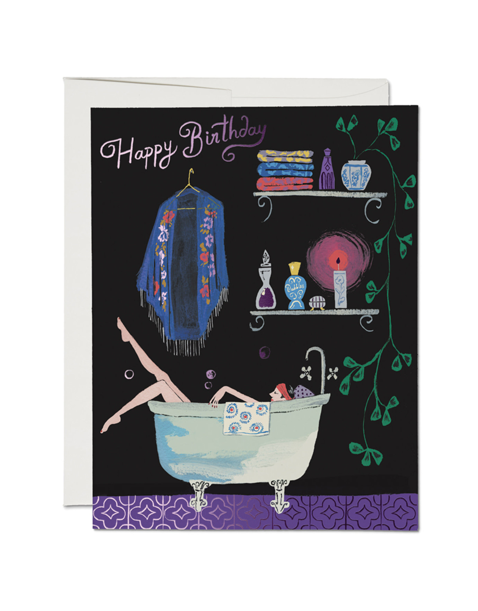 Red Cap Cards Bathtub Bubbles Birthday A2 Notecard