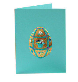 Paula Skene Designs Message Inside Flower Basket Egg Easter on Teal A6 Notecard