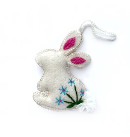 Ornaments 4 Orphans White Rabbit with Embroidered Flowers Easter Ornament