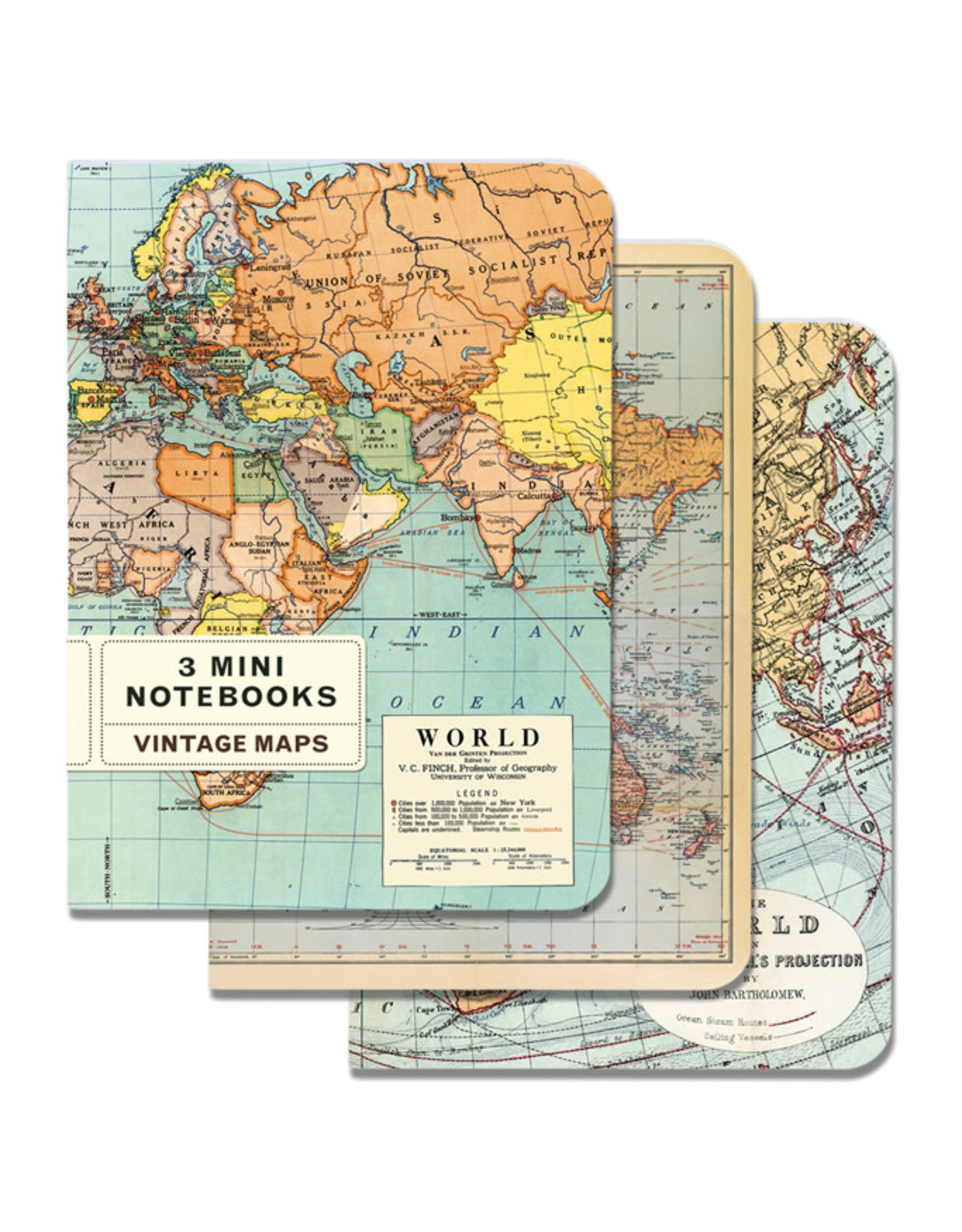 Cavallini Papers & Co. Vintage Maps 3 Mini Notebooks