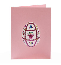 Paula Skene Designs Flower Basket Egg Easter Notecard on Pink A6