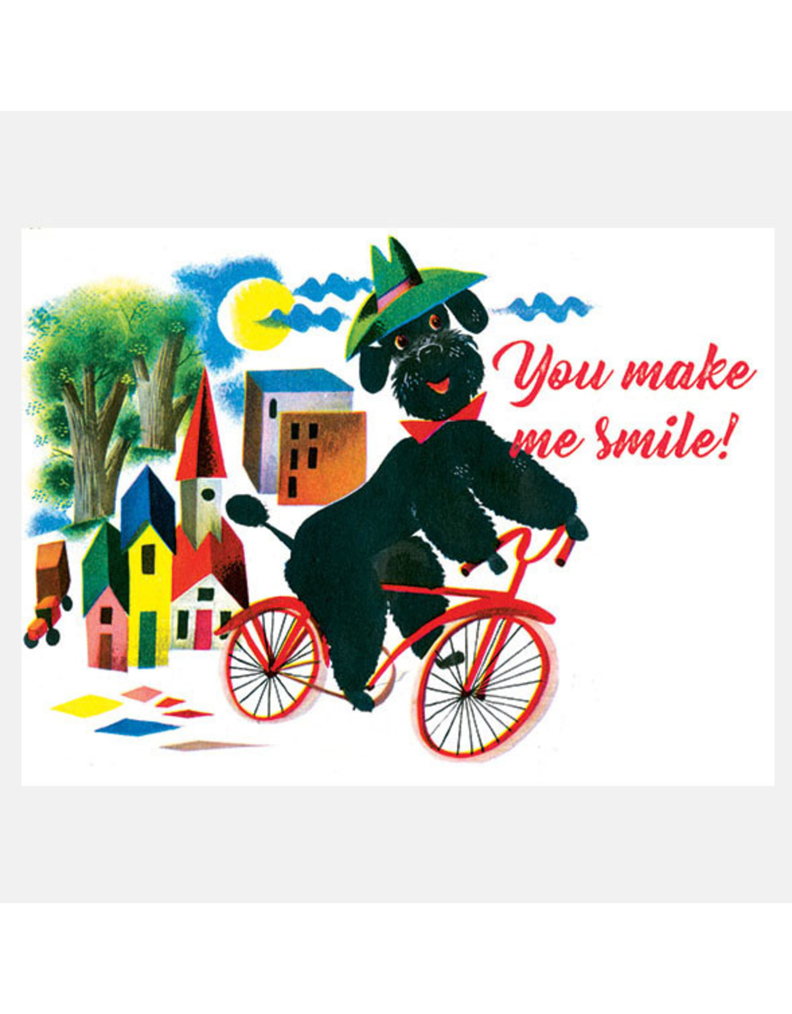 Laughing Elephant Poodle on a Bicycle Notecard A7 Friendship