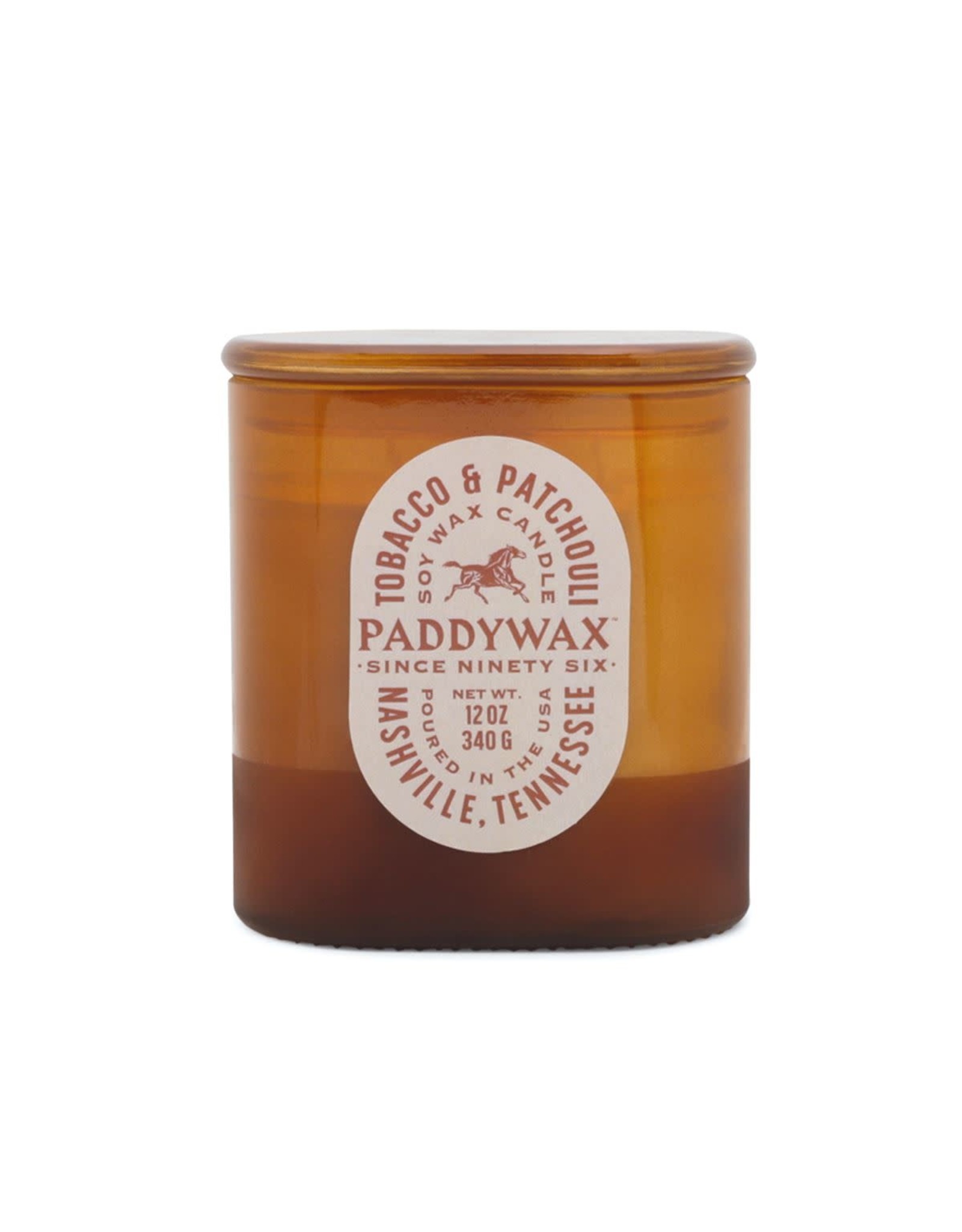 Paddywax Tobacco & Patchouli Vista 12oz Amber Glass Candle