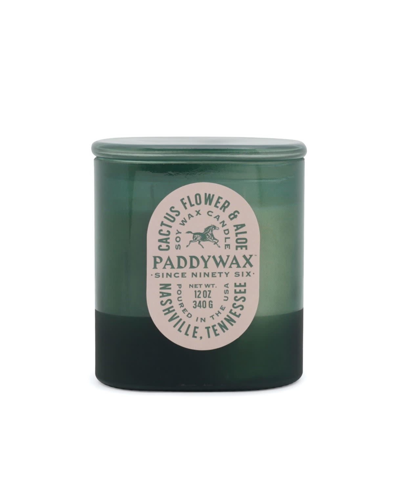 Paddywax Cactus Flower & Aloe Vista 12oz Cactus-Green Glass Candle