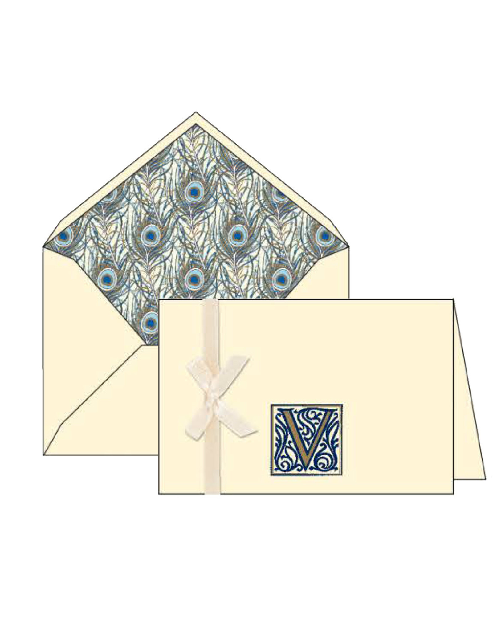 Rossi V Initial Cards Box of 10 with Lined Envelopes