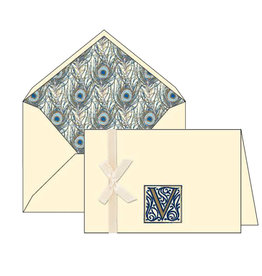Rossi V Initial Cards Box of 10 with Lined Envelopes