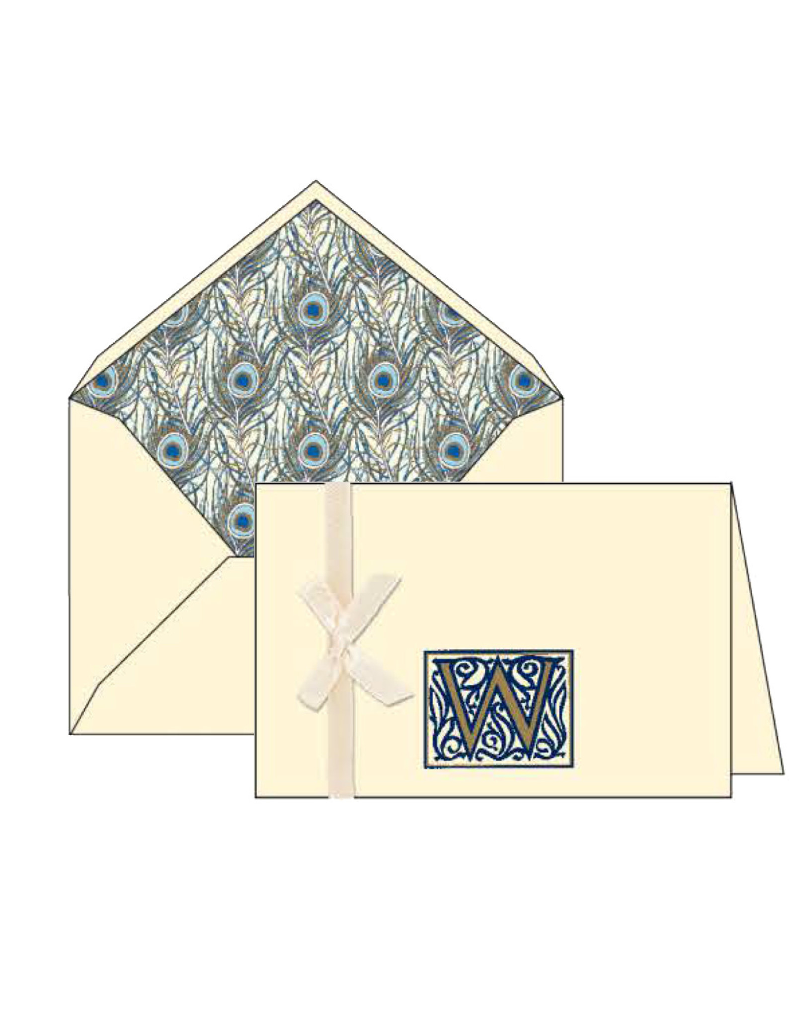 Rossi W Initial Cards Box of 10 with Lined Envelopes