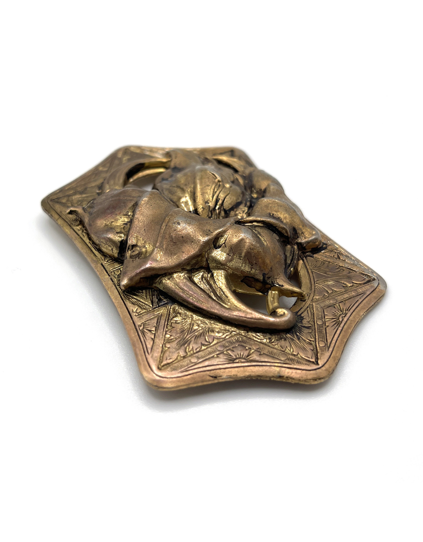 Antique Etched Brass Lily Brooch