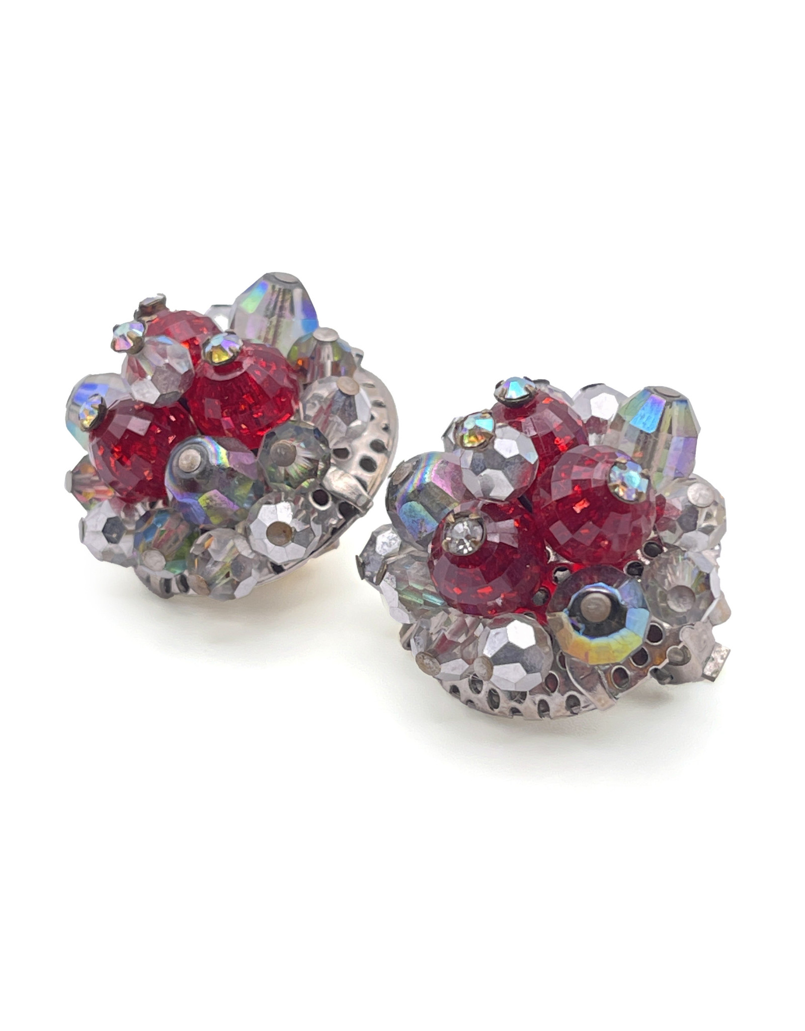 Red & Clear Iridescent Rhinestone Earrings - Copperfield's Gifts & Rarities