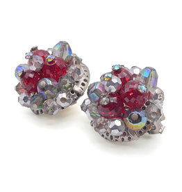 Hobe et Cie. Red & Clear Iridescent Rhinestone Earrings