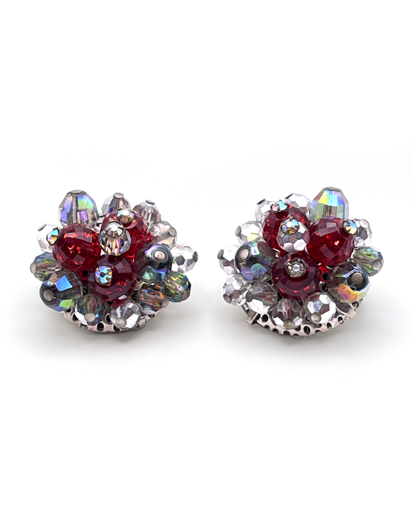 Hobe et Cie. Red & Clear Iridescent Rhinestone Earrings