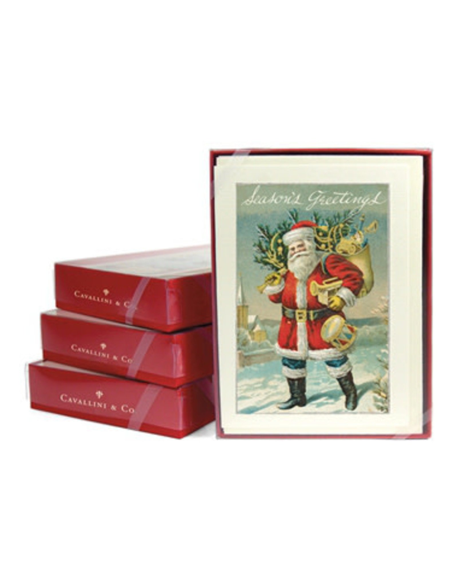 Cavallini Papers & Co. Santa Claus Christmas Glitter Greeting Box of 10 Notecards