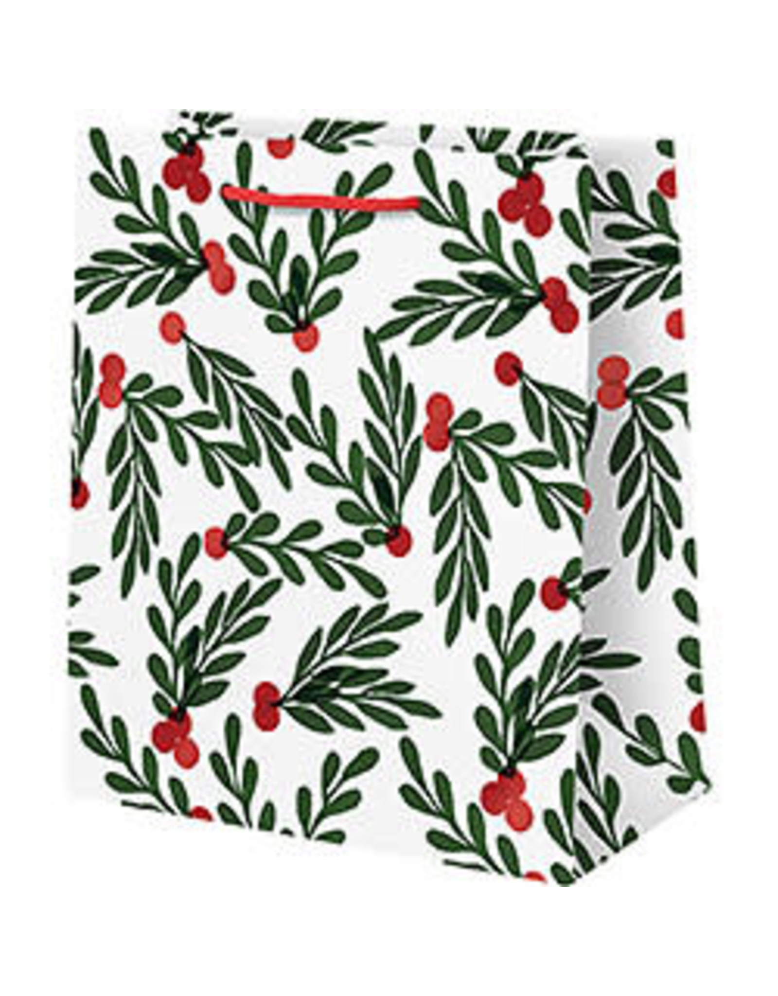 Waste Not Paper Medium Red Berries with Leaves Christmas Bag
