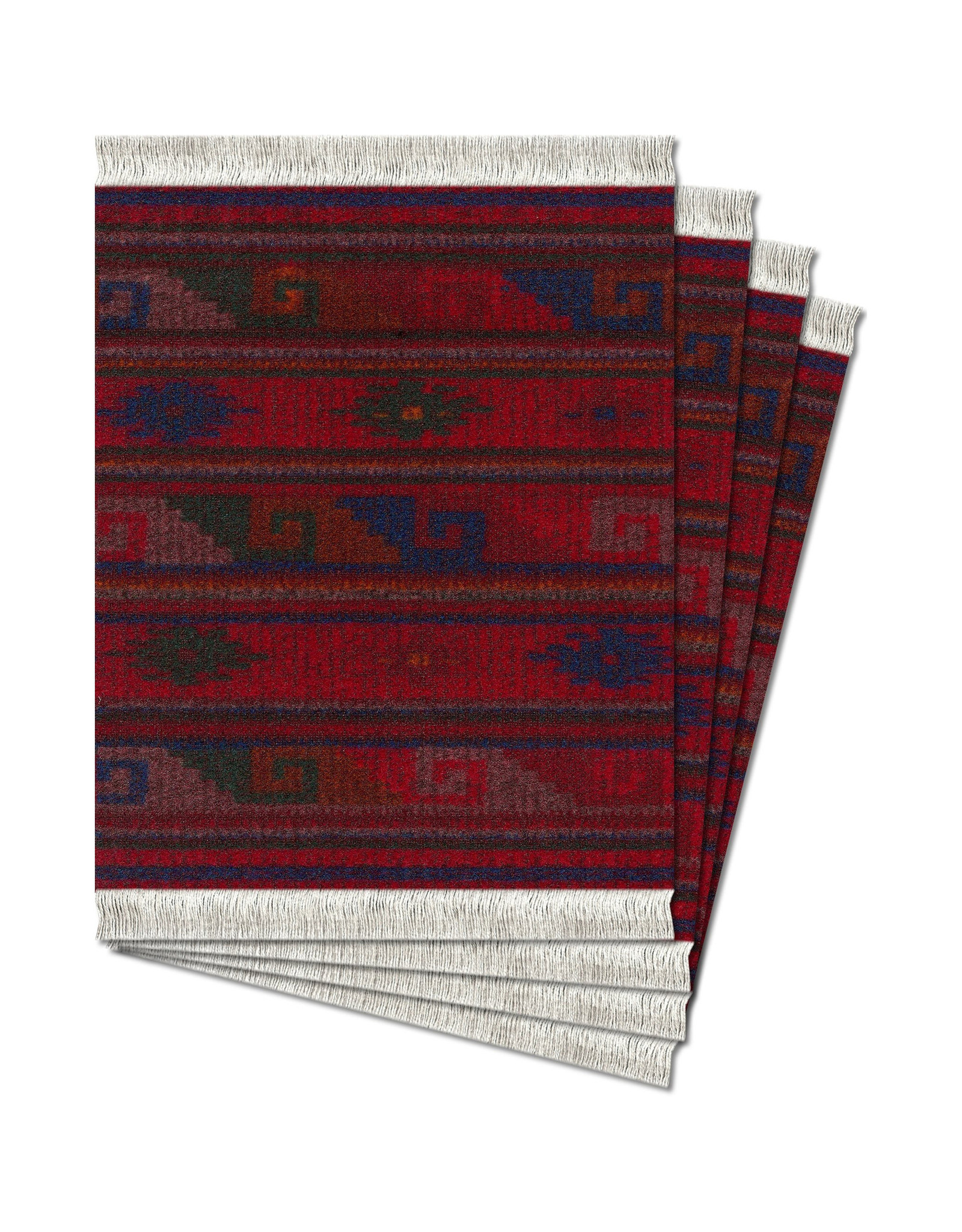 FiberLok Technologies, Inc. Deep Red Zapotec Coaster Rug Set