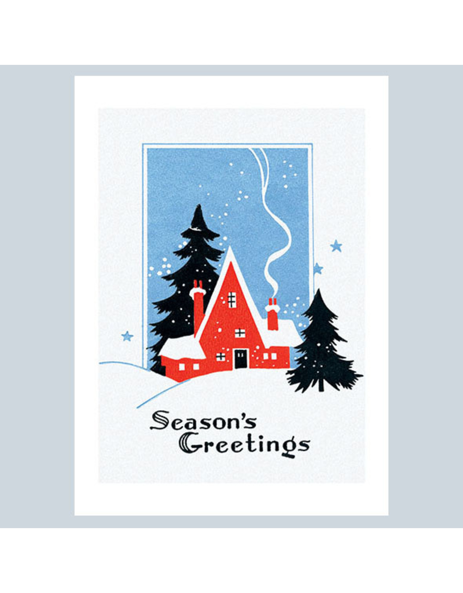 Laughing Elephant Red Cottage in Deep Snow A7 Christmas Notecard