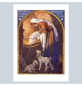Laughing Elephant Mary Laying Jesus in the Manger A7 Christmas Notecard
