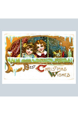 Laughing Elephant Two Girls and Their Cat at a Snowy Window A7 Christmas Notecard