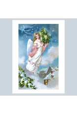 Laughing Elephant Angel Flying with a  Small Christmas Tree A7 Notecard