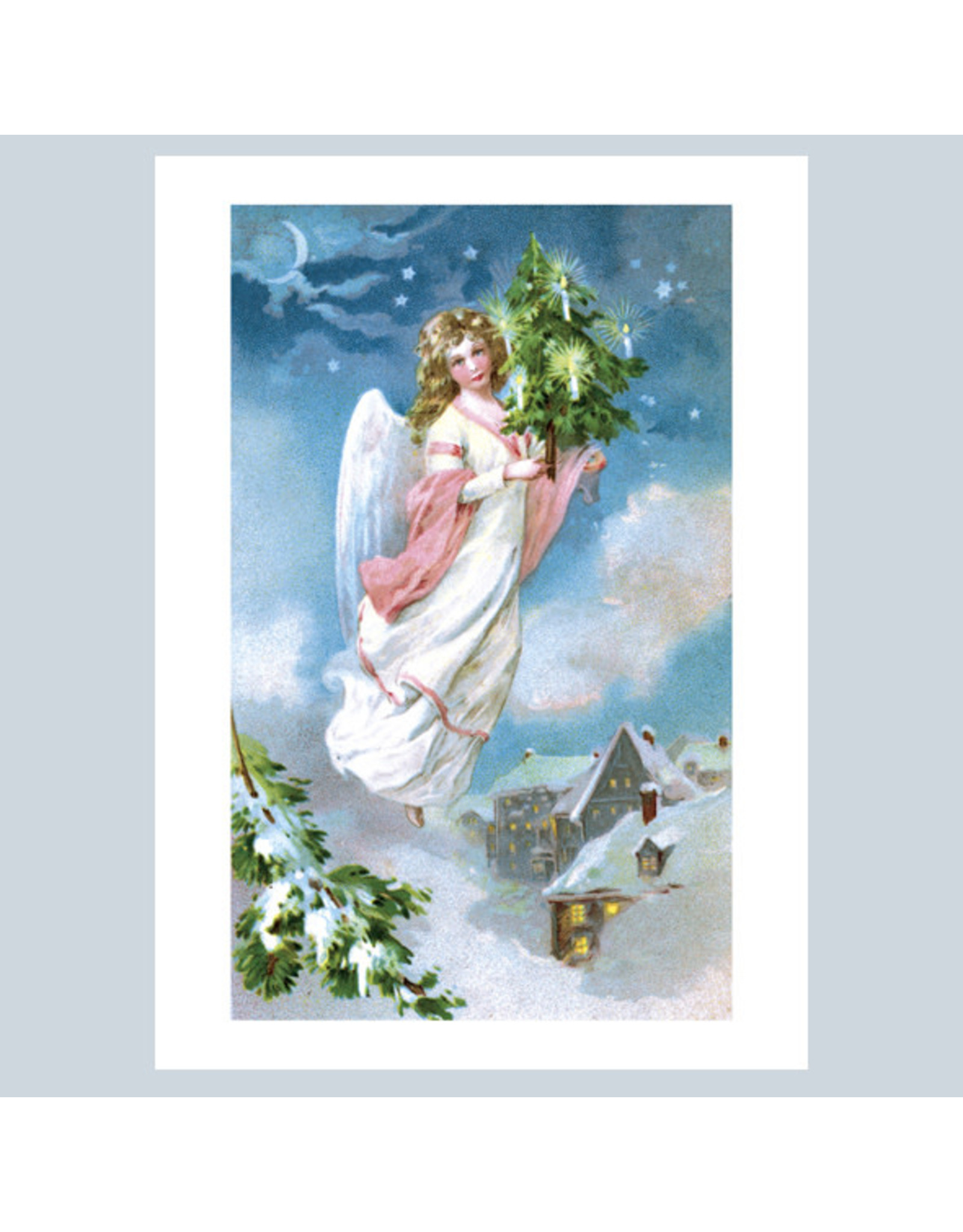 Laughing Elephant Angel Flying with a  Small Christmas Tree A7 Notecard