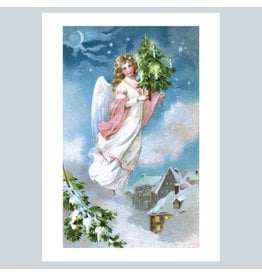 Laughing Elephant Angel Flying with a  Small Christmas Tree A7 Notecard
