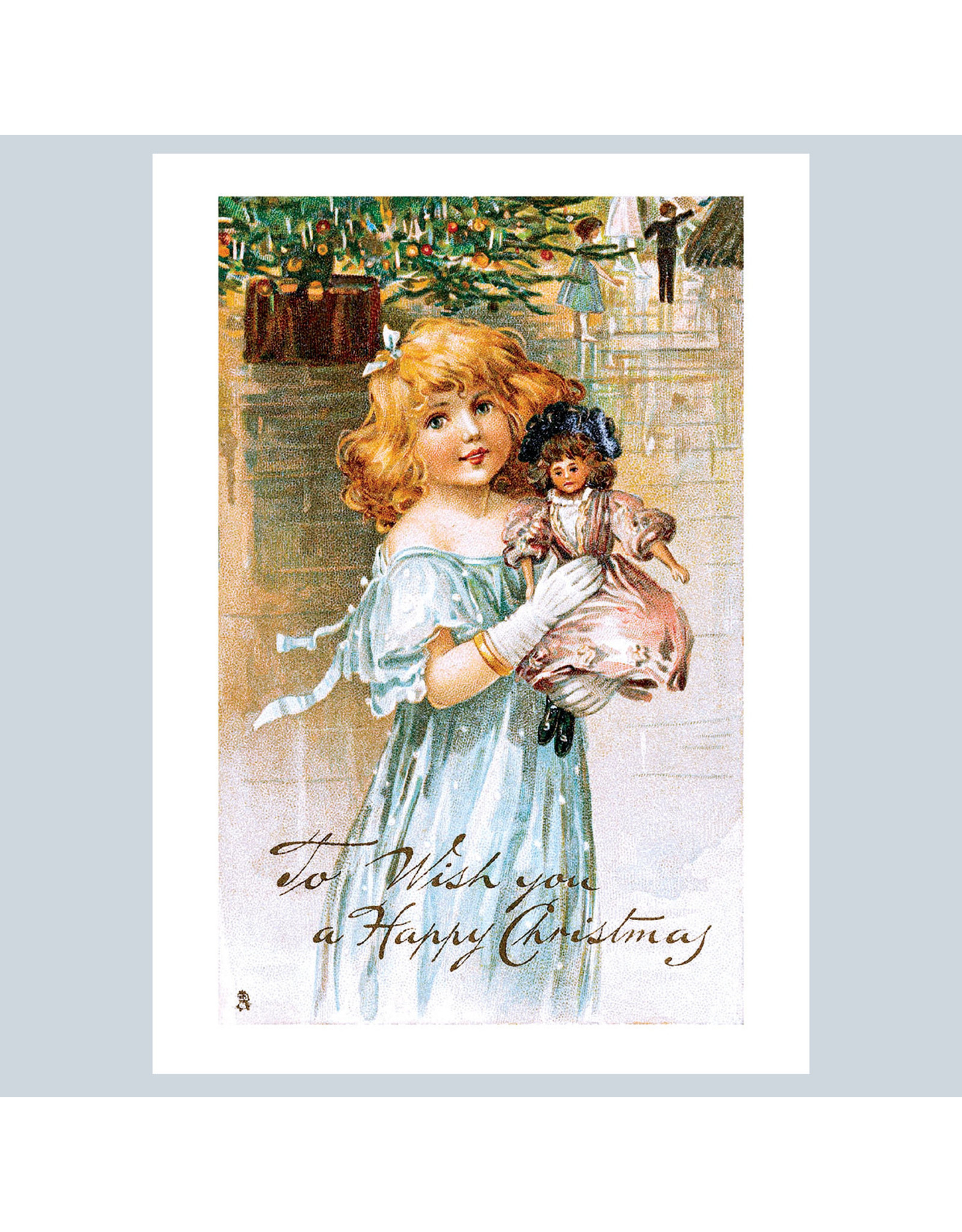 Laughing Elephant Victorian Girl with Doll A7 Christmas Notecard