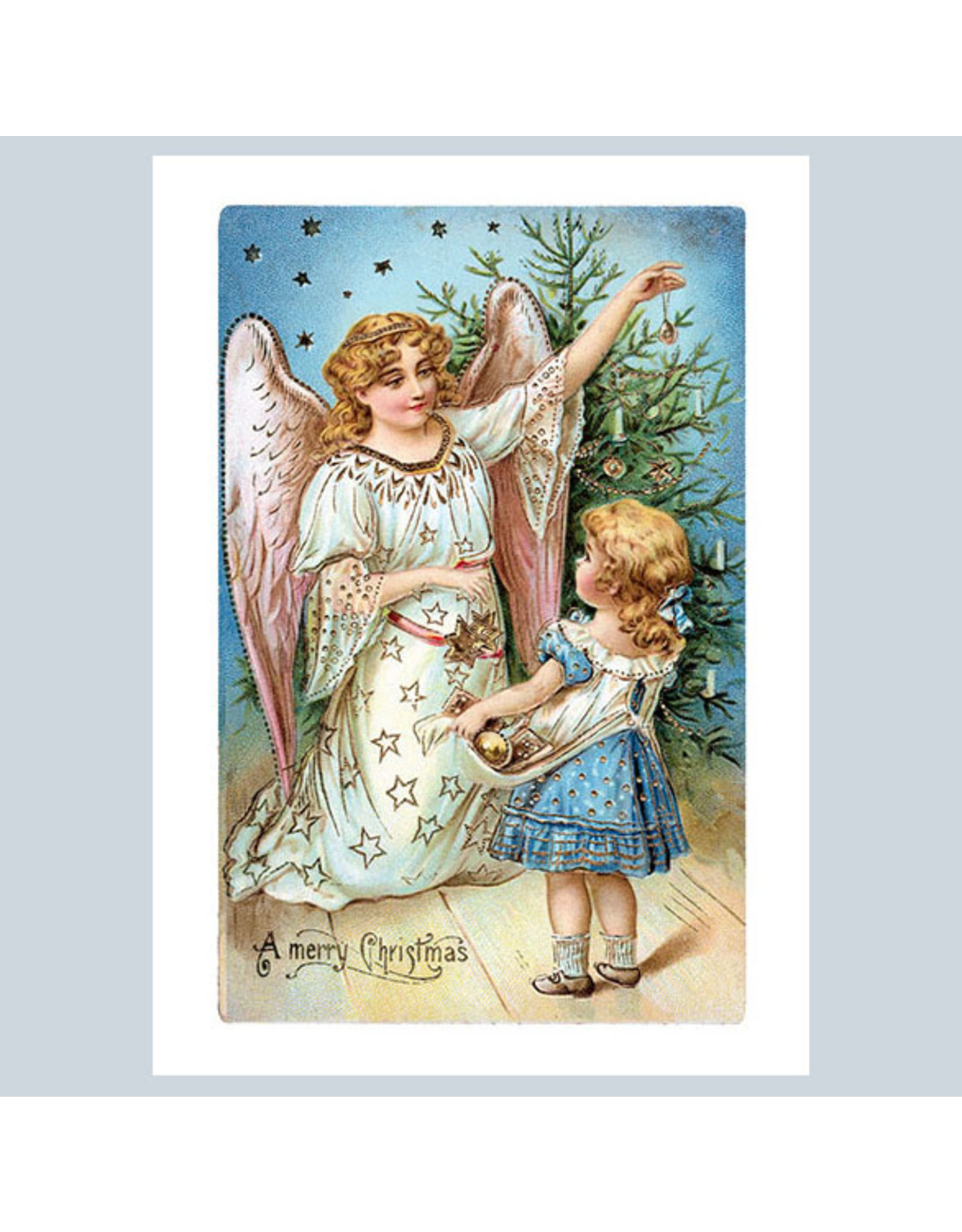 Laughing Elephant A Girl with a Christmas Angel A7 Christmas Notecard