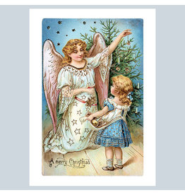 Laughing Elephant A Girl with a Christmas Angel A7 Christmas Notecard