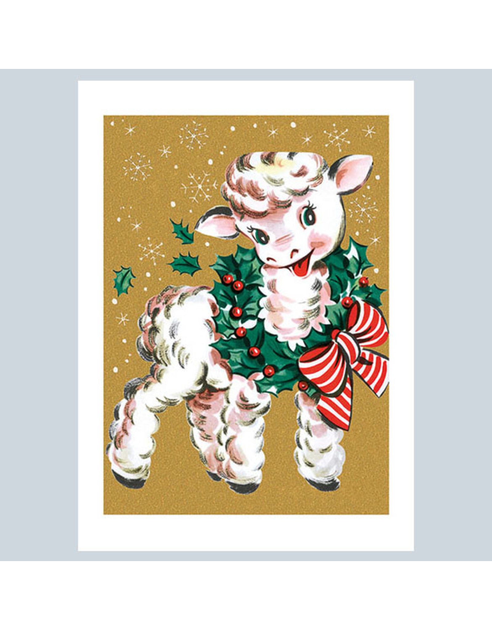 Laughing Elephant Lamb Wearing Wreath A7 Christmas Notecard