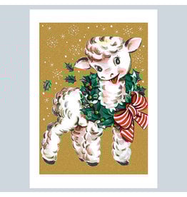 Laughing Elephant Lamb Wearing Wreath A7 Christmas Notecard