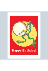 Laughing Elephant Frog Playing Big Drum A7 Birthday Notecard