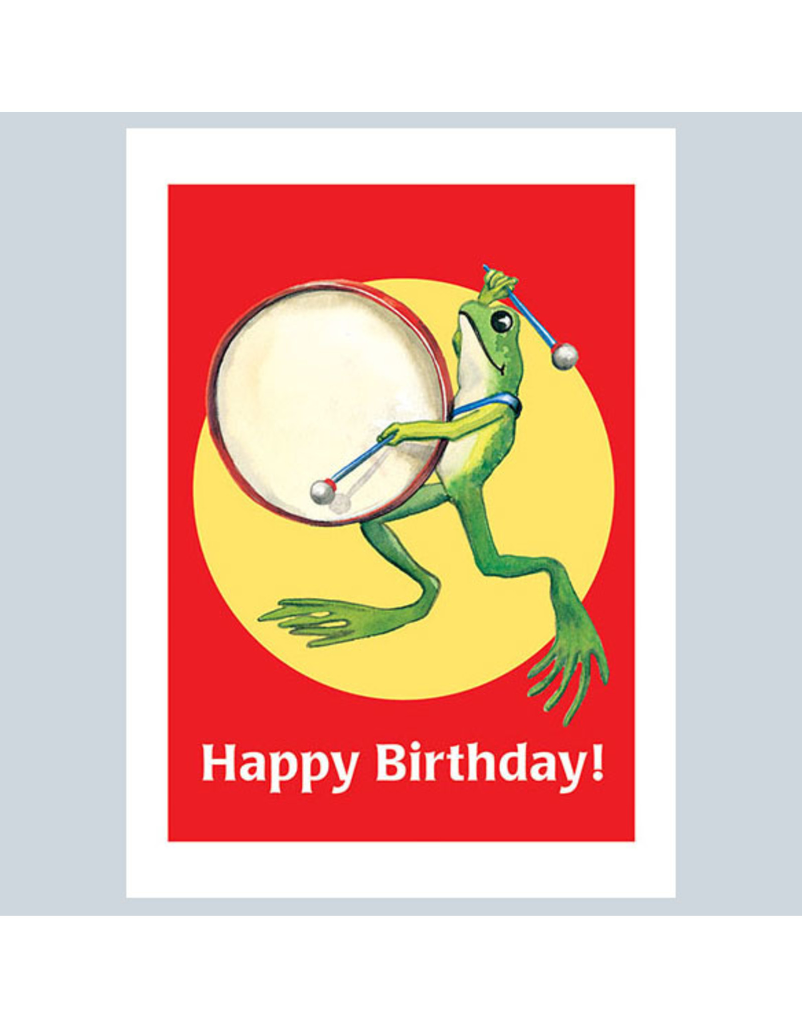 Laughing Elephant Frog Playing Big Drum A7 Birthday Notecard