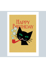 Laughing Elephant Cat with Pipe Birthday Notecard
