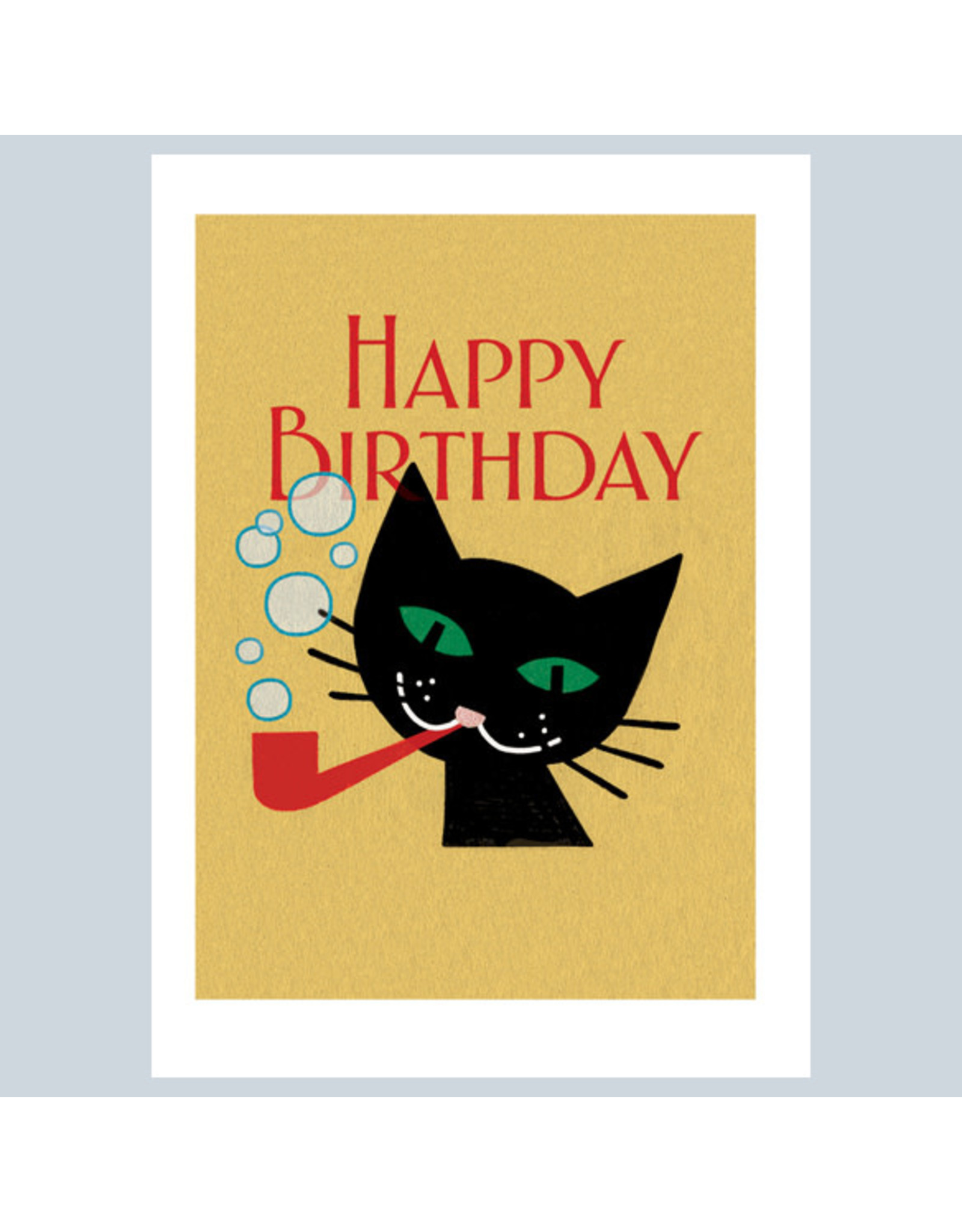 Laughing Elephant Cat with Pipe Birthday Notecard