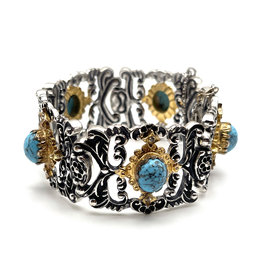 835 Silver 5-Panel Bracelet with Turquoise Cabochons