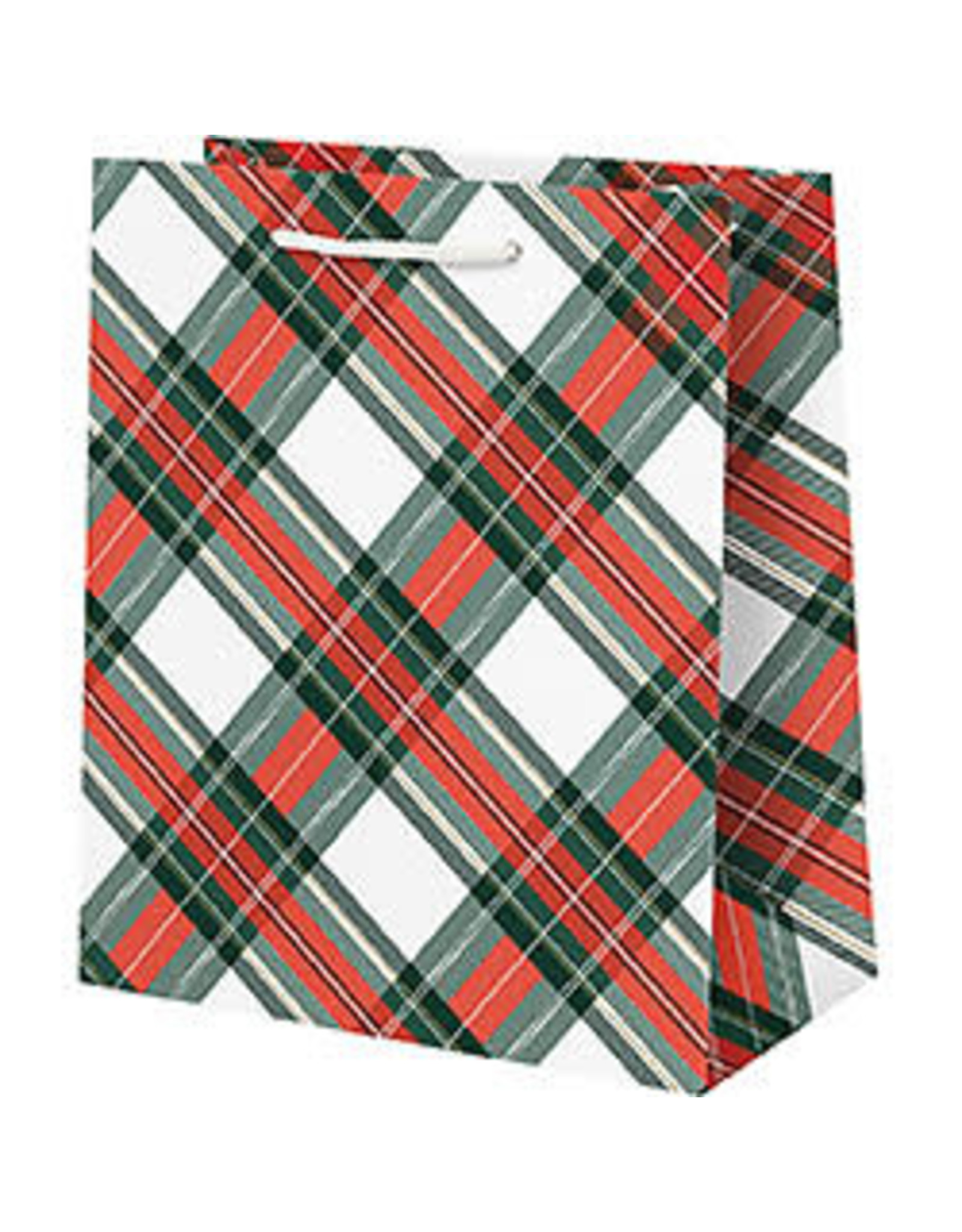 Waste Not Paper Medium Holiday Plaid with Foil Gift Bag
