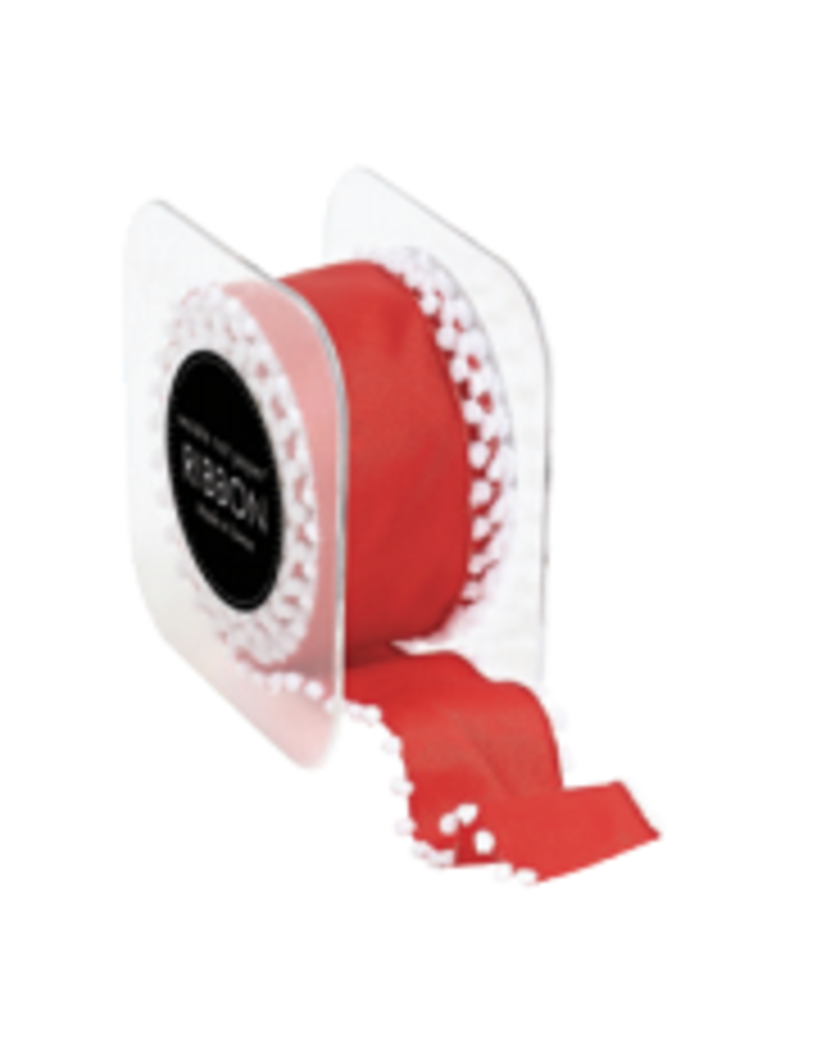 Waste Not Paper 1½" Red with White Pompom Wired Ribbon
