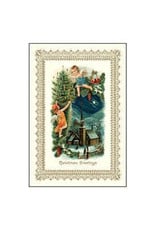 Rossi Christmas Greetings Cherubs & Village Vintage Postcard