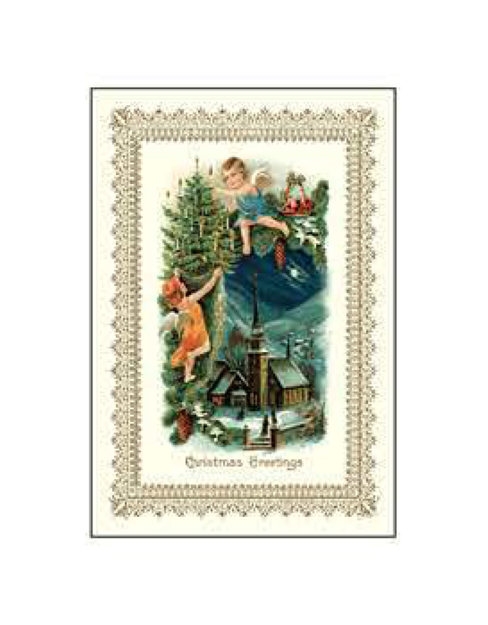 Rossi Christmas Greetings Cherubs & Village Vintage Postcard