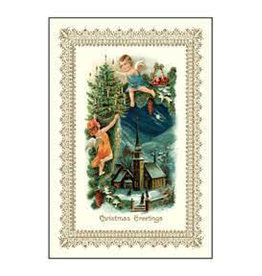 Rossi Christmas Greetings Cherubs & Village Vintage Postcard