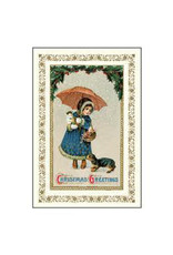 Rossi Christmas Greetings Girl with Umbrella Vintage Postcard