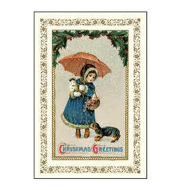 Rossi Christmas Greetings Girl with Umbrella Vintage Postcard