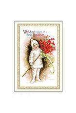 Rossi Best Wishes Child with Poinsettias Vintage Postcard