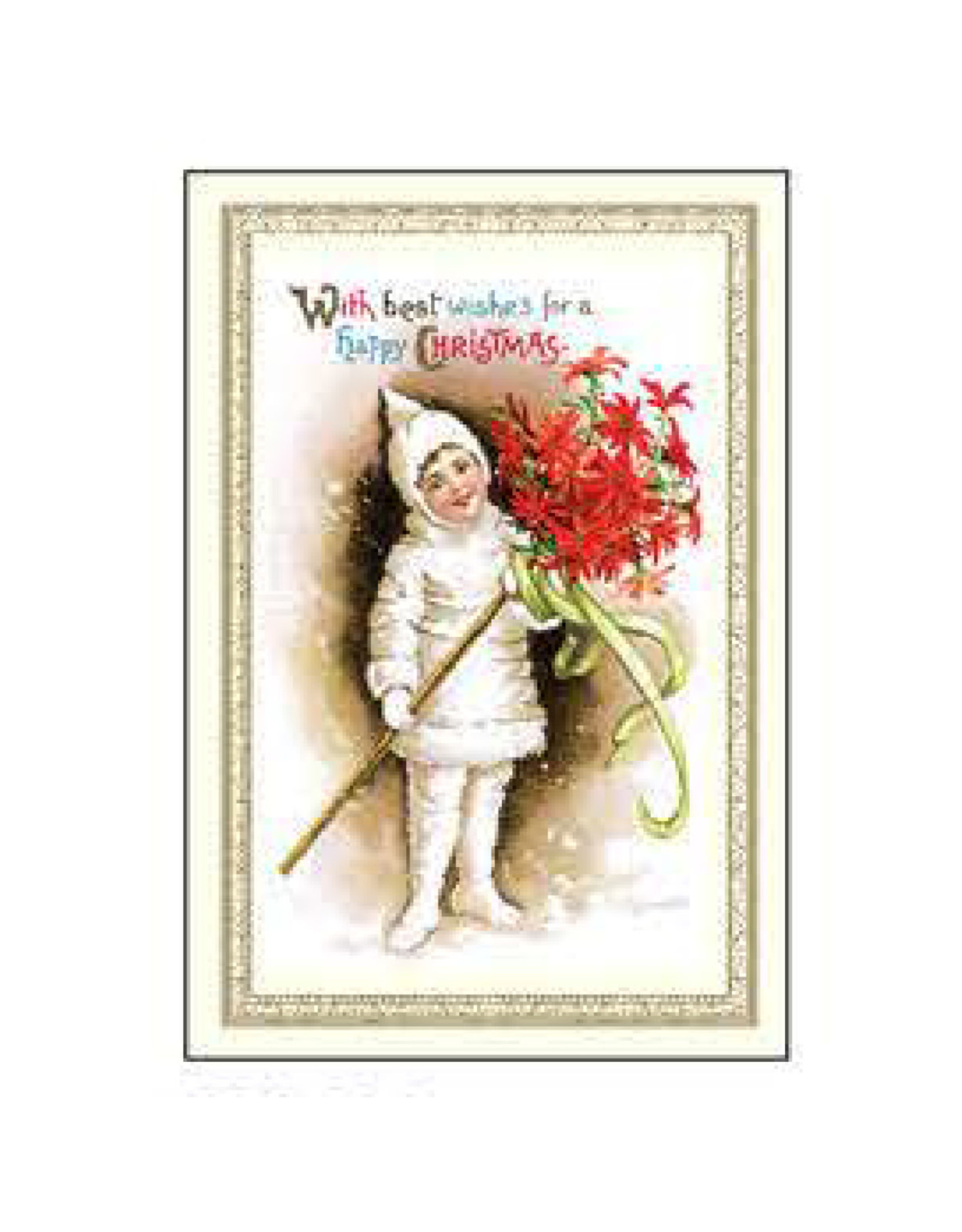 Rossi Best Wishes Child with Poinsettias Vintage Postcard