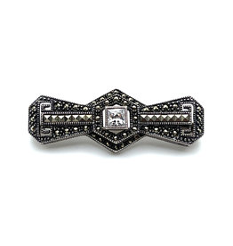 Judith Jack Sterling Marcasite Bow Tie Bar Pin Brooch with Cubic Zirconia