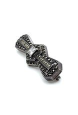 Judith Jack Sterling Marcasite Bow Tie Bar Pin Brooch with Princess-Cut Cubic Zirconia