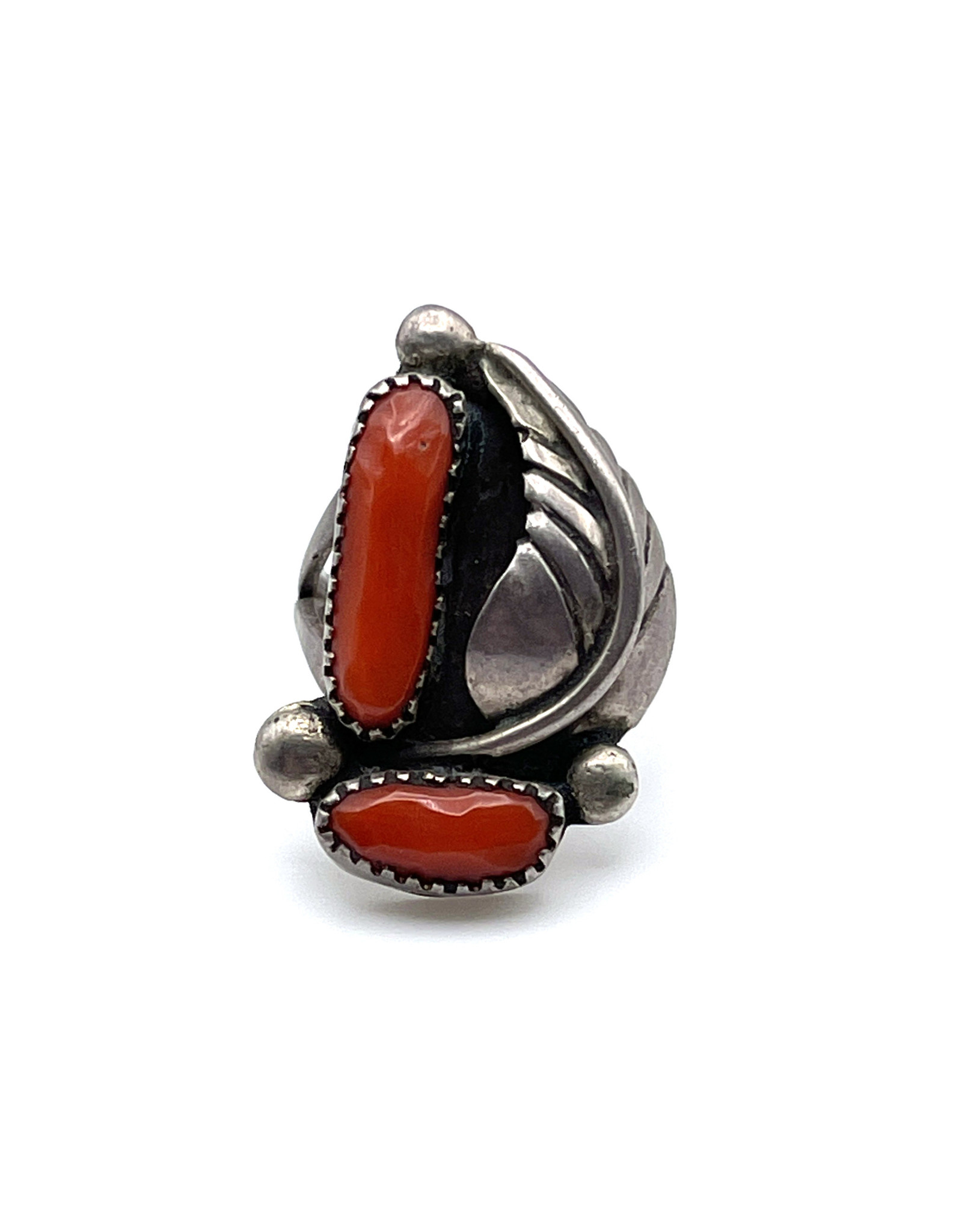 Vintage Coral Native American Sterling Ring Size 5