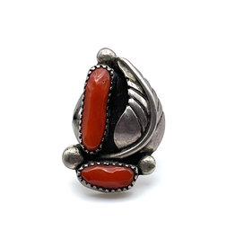 Vintage Coral Native American Sterling Ring Size 5