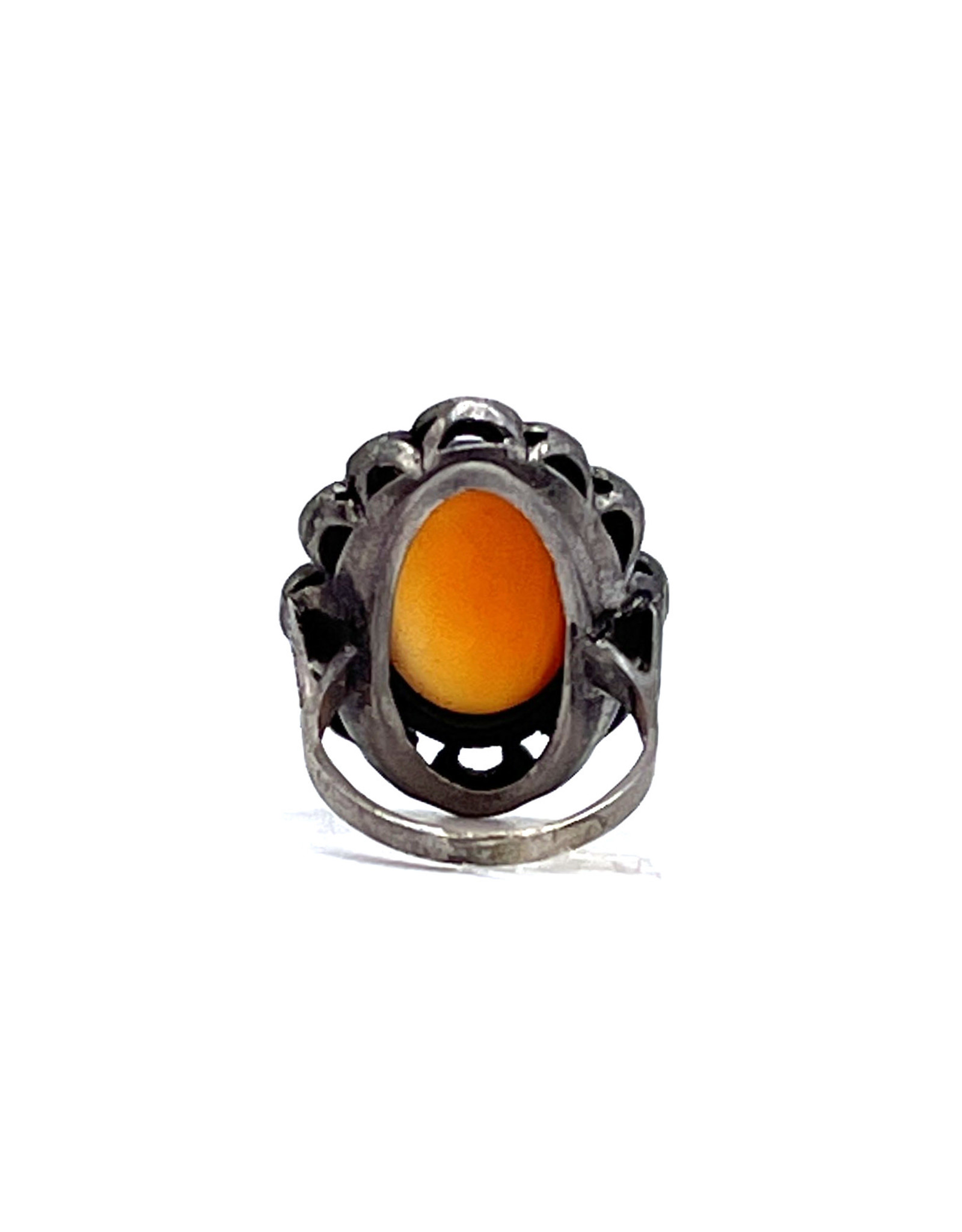 Sterling Marcasite Carnelian Cabochon Ring Size 6