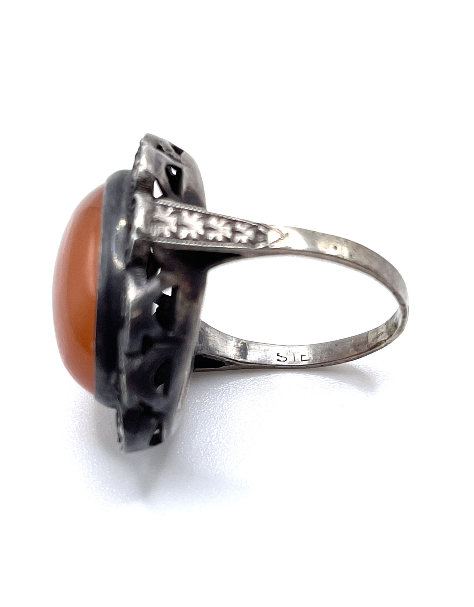 Sterling Marcasite Carnelian Cabochon Ring Size 6